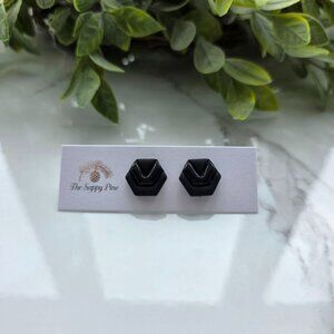NEW Black Hexagon Polymer Clay Earring Studs